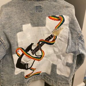 Rainbow Guitar Hand Painted Acrylic Jean Jacket